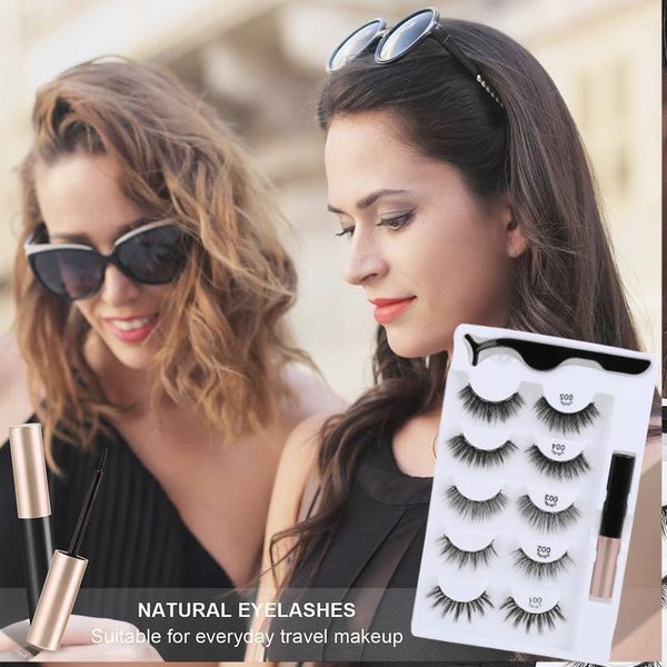 

magnetic eyeliner liquid false eyelashes set natural long fake lashes kit 5 pairs with makeup tools1