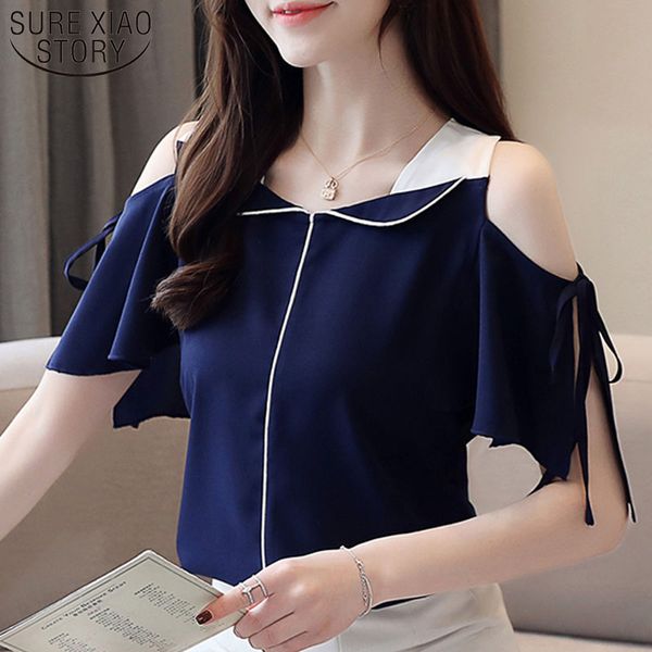 

white shirts women and blouses off shoulder harajuku chiffon blouse solid v-neck flare sleeve 3630 50 210417