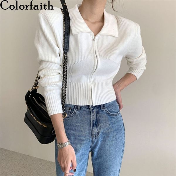 

autumn winter women's sweaters zipper short cardigans knitted turndown korean style elegant lady swc7679 210427, White;black