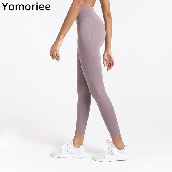 

naked yoga pants female solid color stitching tight thin sports fitnesstrousers pocket gym workout training runing leggings outfits, White;red