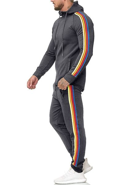 

designer tracksuits fashion rainbow color striped long sleeve 2pcs sets casual mens plus size suits, Gray