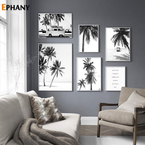 

paintings tropical landscape poster black white minimalist wall picture beach canvas painting nordic palm tree print art home decor