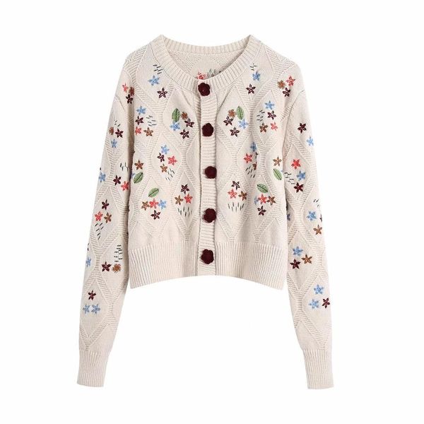 

women embroidery knit cardigan o-neck long sleeves floral crochet casual fashion sweaters 210420, White;black