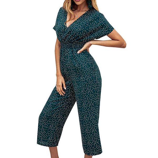 

elastic waist jumpsuits europe and america loose casual printing high show thin elegant 9-point pants foot women's & rompers, Black;white