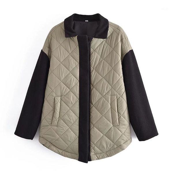 

women's down & parkas diyig woman 2021 autumn and winter clothing elegant commuting stitching korean style loose cotton-padded clothes, Black