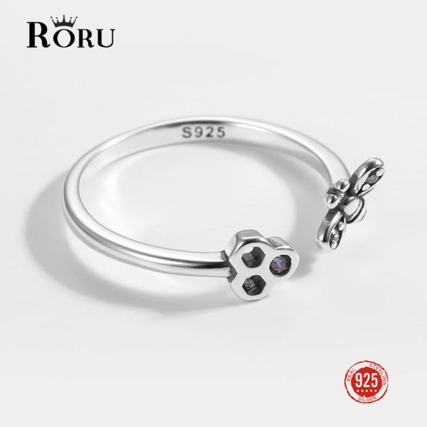 

cluster rings real 925 sterling silver opening ring zircon bee cute finger for women stylish oxidized fine jewelry, Golden;silver