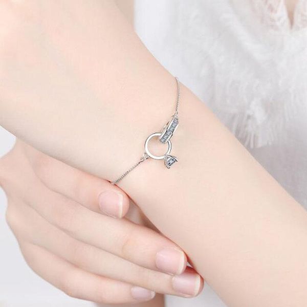 

charm bracelets trendy heart double circle geometric for women zircon bracelet pulseira feminina valentine's day gift, Golden;silver