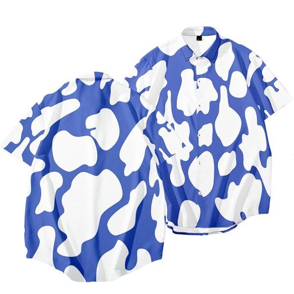 

summer holiday hawaiian casual short sleeve shirt loose beachwear men's blue printed buttons male blouse shirts, White;black