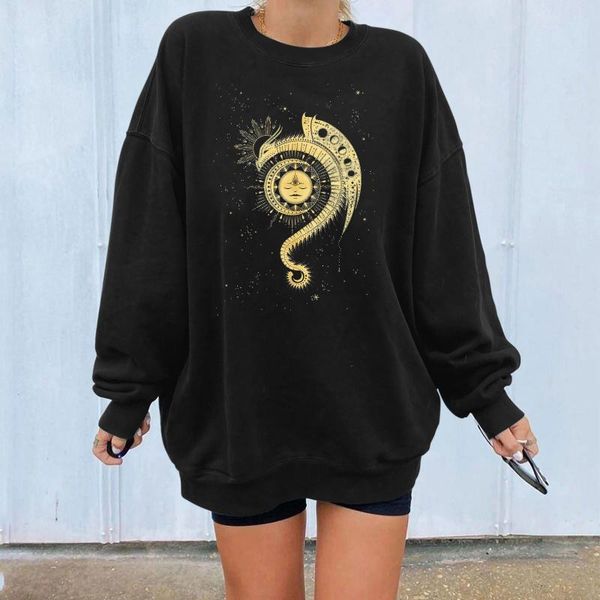 

women's blouses & shirts oversize sun dragon print casual vintage blouse long sleeve o neck summer sweat shirt fashion pullover femme, White