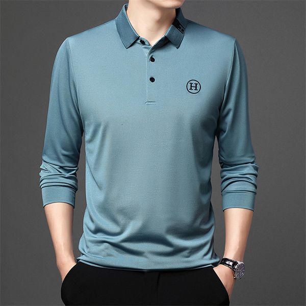 

lapel pullover t-shirt autumn solid color t-shirt men's casual long sleeve bottomed shirt trend, White;black