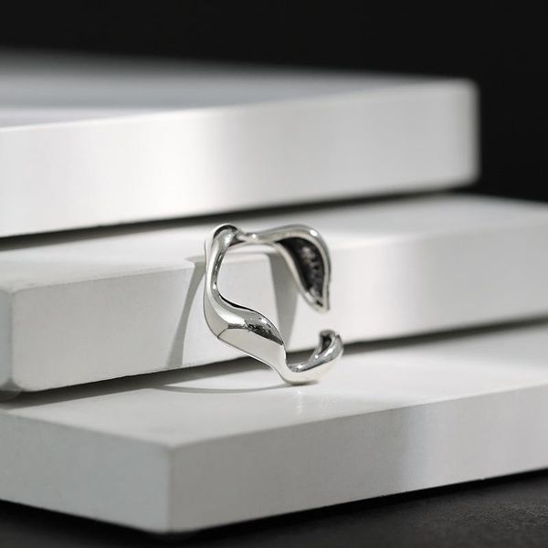 

cluster rings 100% sterling silver 925 geometric curve women's finger jewelry 2021, minimalist adjustable ring femme accessories, Golden;silver