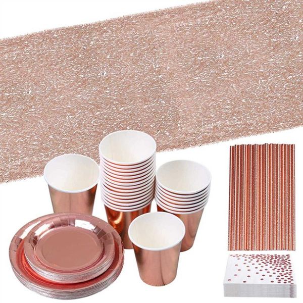 

disposable dinnerware hgho 146 pcs rose gold dot party tableware paper plates and napkins cups for wedding bridal shower engagement birthday
