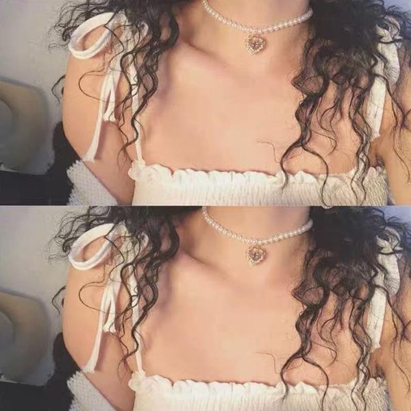

pendant necklaces punk gothic harajuku pearl chain hollow heart shaped retro court cross choker necklace fashion jewelry for women girls, Silver