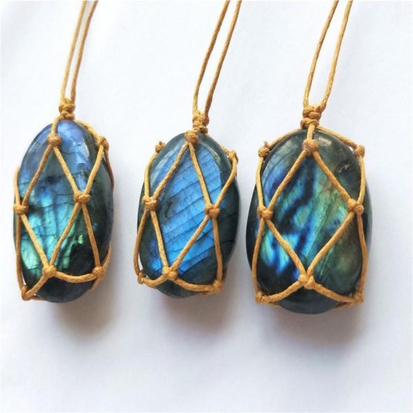 

pendant necklaces fashion necklace shiny natural stone faux moonstone weave rope handmade jewelry gift 2021, Silver