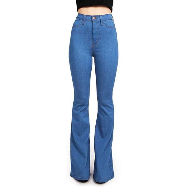 

women's jeans women wide leg denim flare vintage pant ladies high waist fashion stretch pocket trousers plus size #t2q, Blue