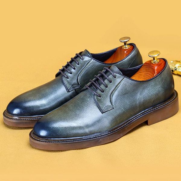 

dress shoes plus size classic genuine leather formal platform round toe derby men's retro daily business office oxfords as358, Black
