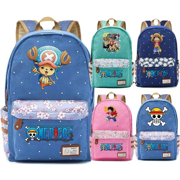 

backpack anmie cartoon one piece monkey d luffy flowers dot boy girl school bag women bagpack teenagers canvas lady femme