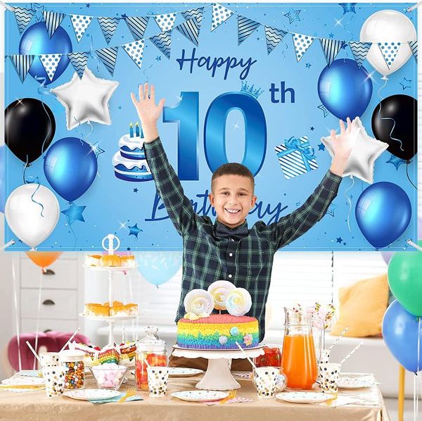 

party decoration happy birthday backdrop banner blue sign poster for anniversary
