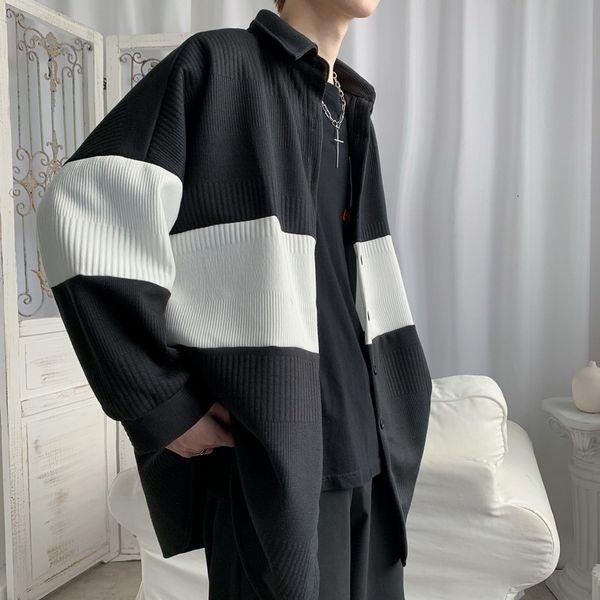 

men's jackets european and american dark long-sleeved clothing black white contrast color knitted casual loose s08 cles, Black;brown