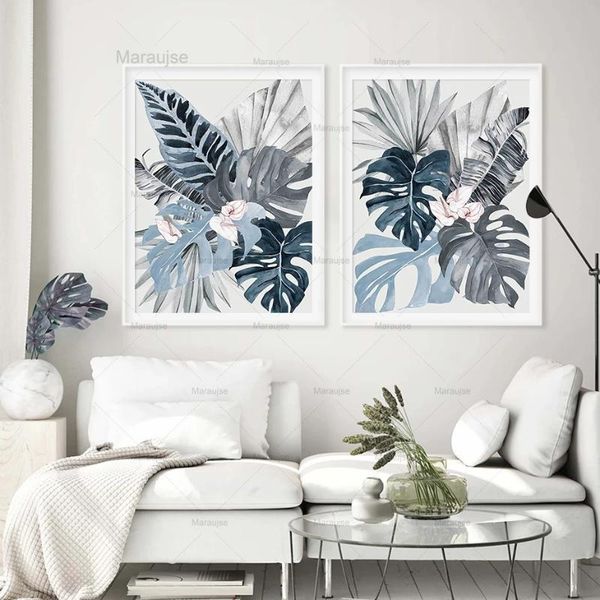 

paintings blue palm leaf posters and prints modern hamptons style art canvas painting coastal pictures home wall decor