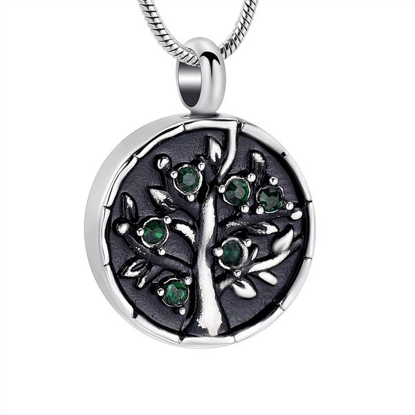 

stainless steel belt inlaid round tree cremation pendant ashes,pendant necklace, souvenir for human ashes storage-with filling kit, Silver