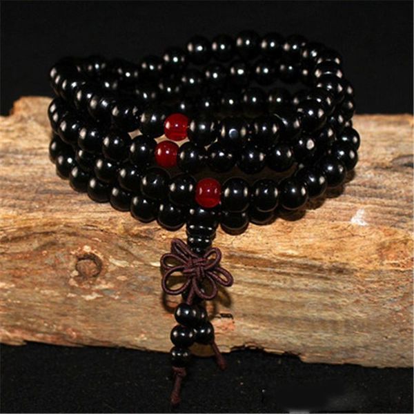 

link, chain bracelets natural sandalwood buddhist buddha wood prayer beaded knot black ebony men & bangles for women