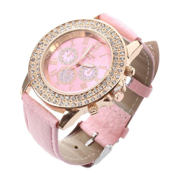 

wristwatches women watch, pink leather strap, Slivery;brown
