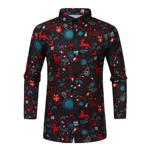 

men's casual shirts christmas print series suit men fashion red black white button up mens dress suits xmas party prom blouse chemise h, White;black