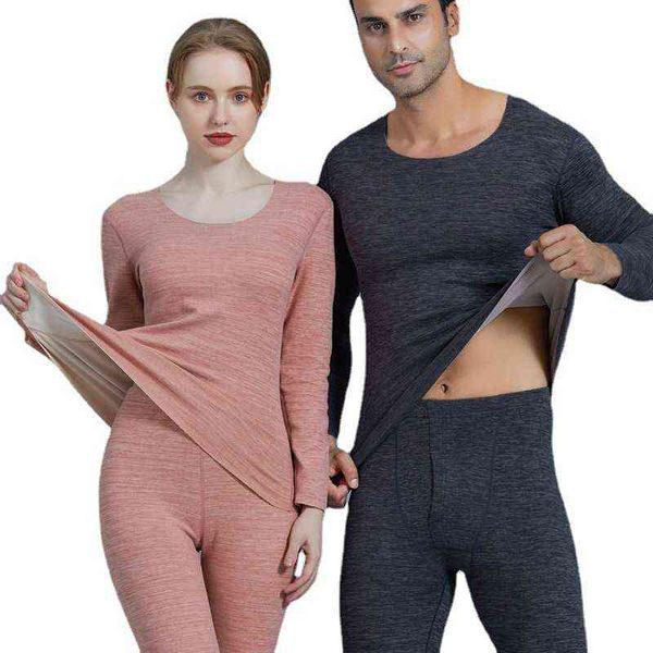 

o-neck seamless slim winter clothes women faux cashmere warm thermal underwear sets plus size male second thermal skin 220112, Black;pink