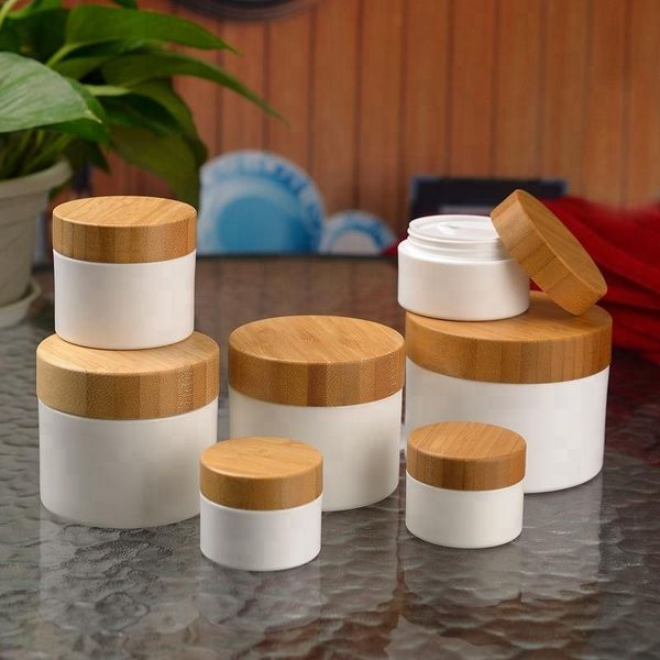 

storage bottles & jars bamboo lid cap 50g empty elegant plastic mask refillable bottle jar diy white cosmetic cream packing skin care pot