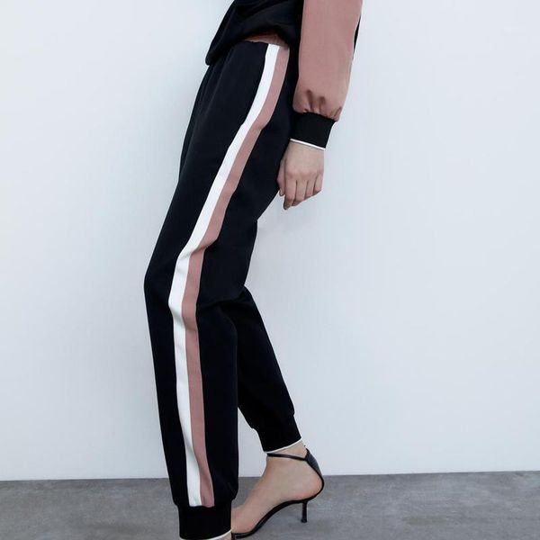 

women's pants & capris agong casual ankle length women fashion striped trousers elegant elastic waist banded female ladies hd, Black;white