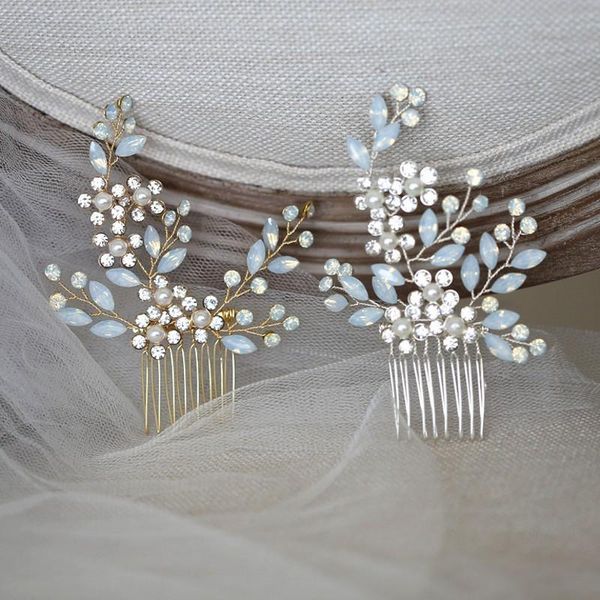 

gold silver color small comb floral bridal hair piece handmade crystal wedding jewerly women ornament clips & barrettes, Golden;silver