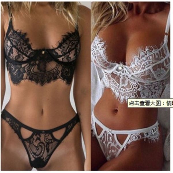 

underwear set eyelash lace three-point suit, Black;white