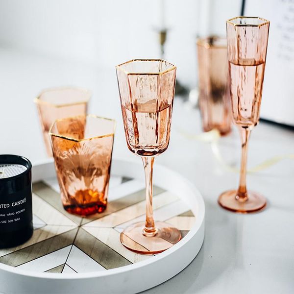 

wine glasses glass hammer champagne lead-luxury gold edge water cup red goblet whiskey cocktail home bar accessories