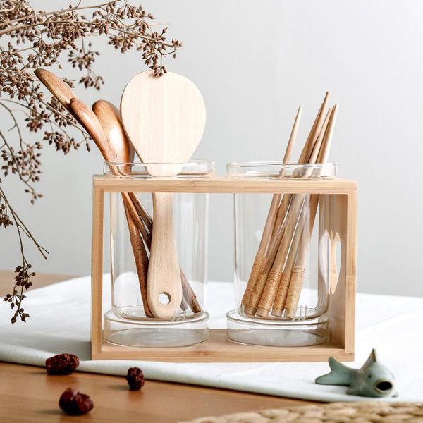 

kitchen storage & organization 1pc creative wood glass chopstick holder household transparent cultery cage breathable rack
