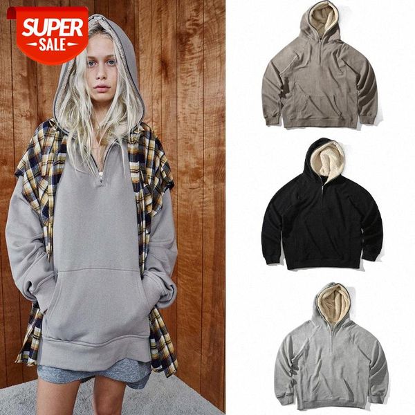 

men's half zipper hood and velvet solid color heavy sweater #my4a, Black