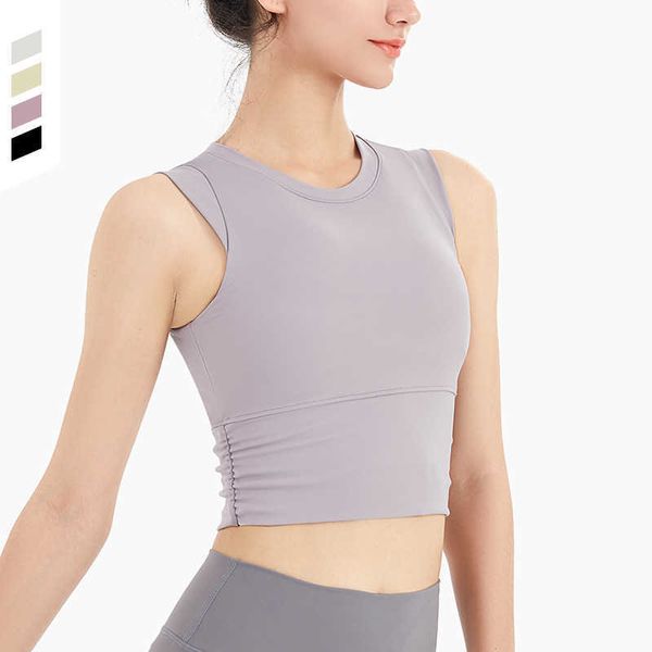 L-026 Damen-Tanktops, gepolstert, Yoga-BH, Fitness, Laufen, lässig, Sportunterwäsche, Fitnessstudio, Kleidung, Frauen, Tanz, stoßfest, geraffte Weste, modisches Hemd