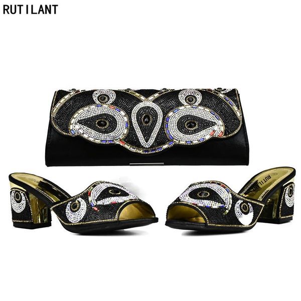 

dress shoes latest black color italian ladies and bag set decorated with rhinestone nigerian party shoe