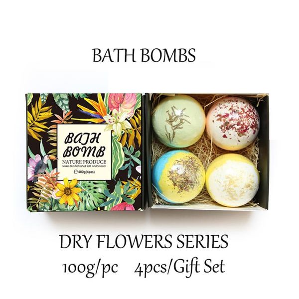

handmade body bath spa salt essential oil dry flower bomb ball100gx4pcs beauty gift set for mother, girlfriend yoga balls