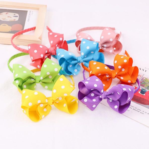 

hair accessories 15pcs/lot polyester colorful hoop polka dot bows cute hairbands kids decorate headwear girls, Slivery;white