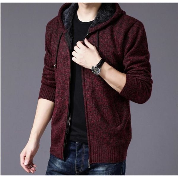 

sweaters autumn winter thick warm hooded wool cardigan jumpers zipper fleece men's sweater coat, White;black