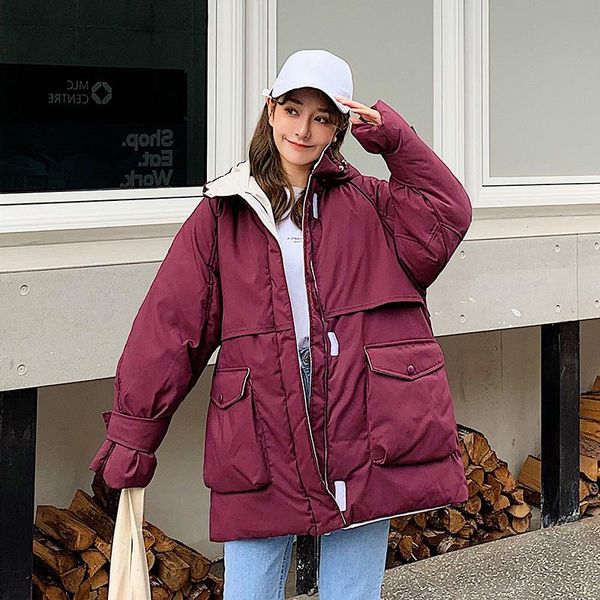 

women's down & parkas women oversized hooded long cotton warm jacket big pockets female loose winter coats thicken snow outerwear, Black