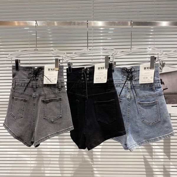 

women's shorts 2021 winter denim high waist back drawstring design basic for women, White;black