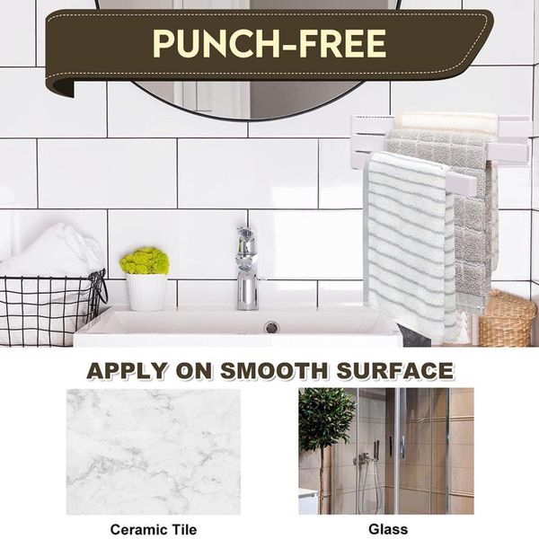

towel racks rack 180Â° swivel kitchen holder 3-arm bathroom bar punch-for space saver hogard