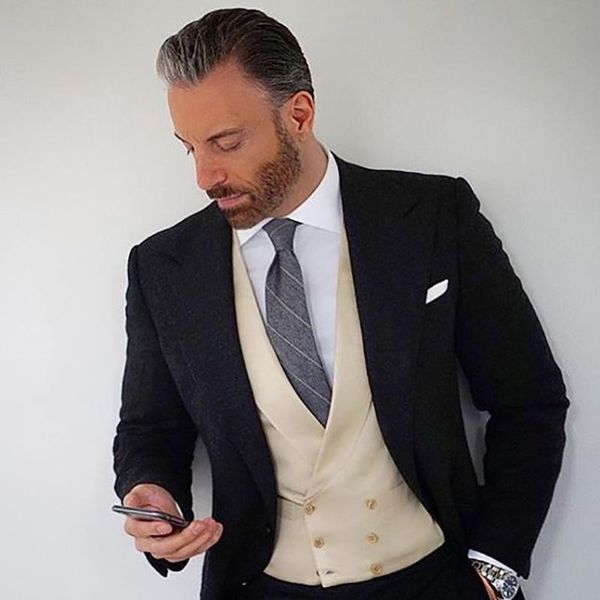 

men's suits & blazers 2021 latest coat pant designs black beige tweed men suit slim fit 2 piece tuxedo custom style groom prom blazer m, White;black