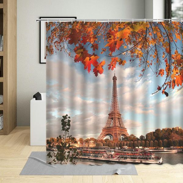 

autumn paris scenery shower curtain retro tower print bathroom accessories curtains for art decor screens with hooks