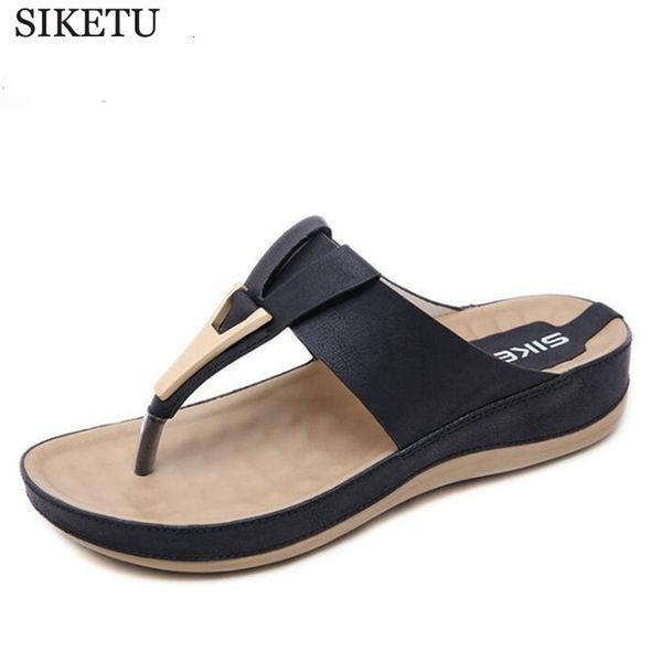 

slippers summer buckle real leather slides shoes solid thick sole heels beach sandals women outside platform flip flops c4 210310, Black