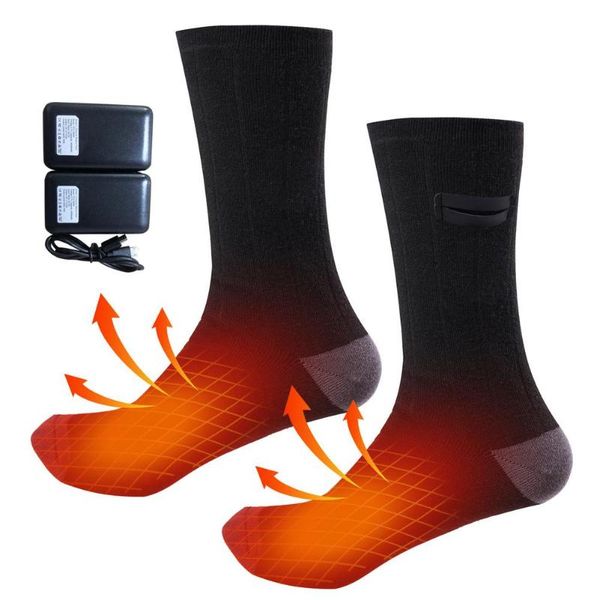 

sports socks heated warm 4000mah rechargeable mid-calf outdoor winter self heating, Black
