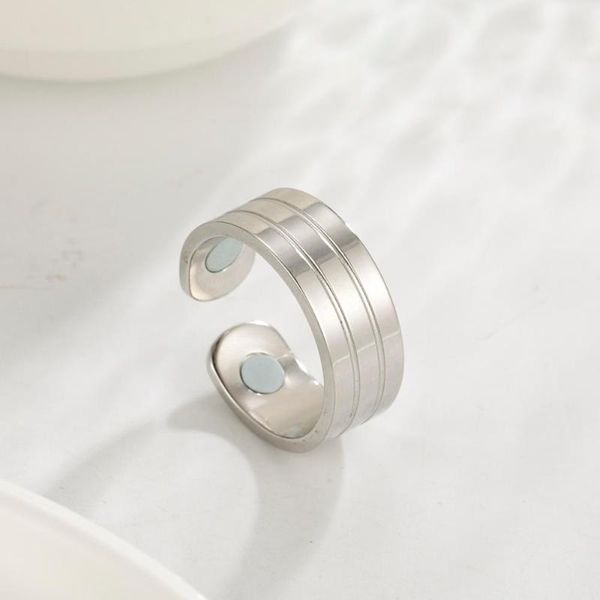 

cluster rings cooltime stainless steel magnetic men gold color engagement wedding gift for man women health care finger ring jewelry, Golden;silver