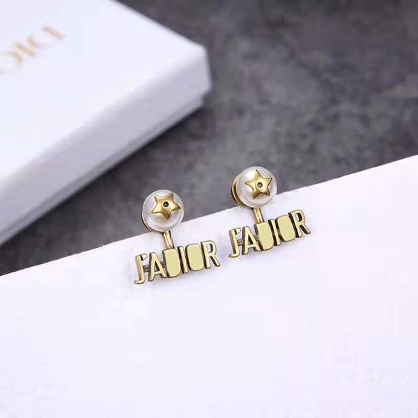 

design jewelry star pearl letter natural shellfish beads high grade sensitive s925 silver needle anti allergy earrings, Golden